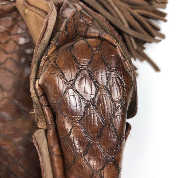 JESSICA SIMPSON Brown Faux Leather Reptile Tassle Shoulder Bag Purse - Picture 8 of 12